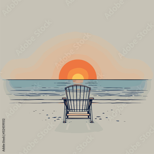 Serene Sunset Beachscape: Adirondack Chair at Dusk