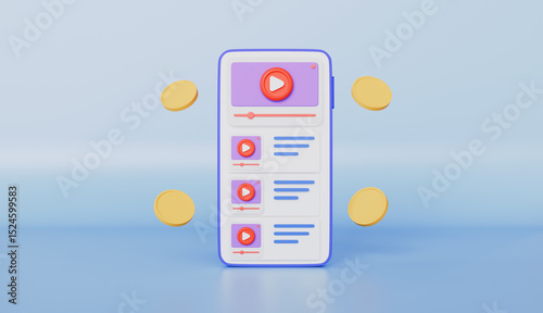 Mobile phone modern playing video with coins, passive income concept photo