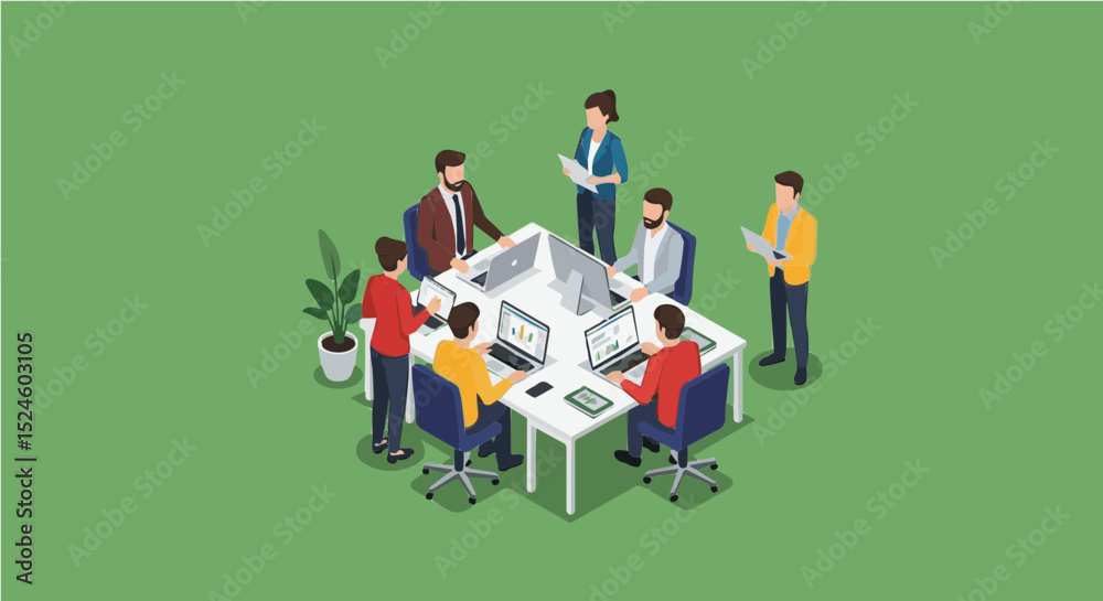 Fototapeta premium Office team collaborating in a meeting room setup