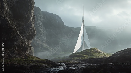 Misty Fjord Landscape with Sailboat