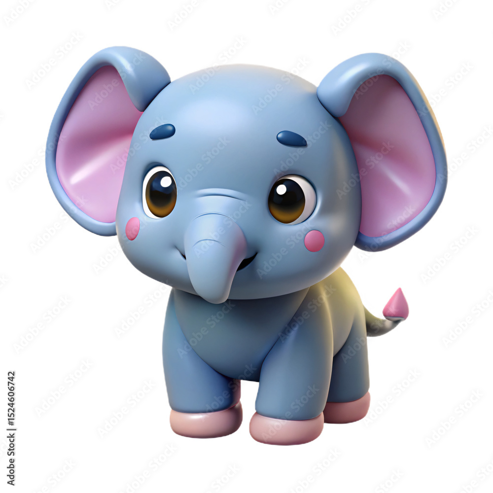 Fototapeta premium cute elephant 3D character mascot, isolated PNG transparent background