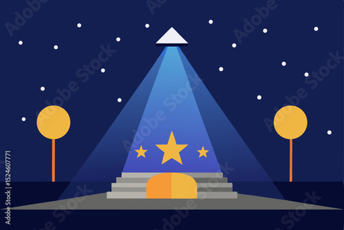 Night Stage Spotlight Illuminated Steps Leading to a Mysterious Destination