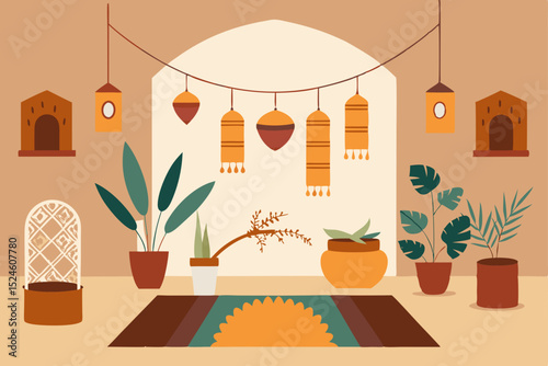Bohemian Interior Design Warm and inviting home decor with plants and hanging lanterns