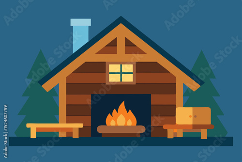 Cozy Cabin in the Woods A Night by the Fireplace Illustration
