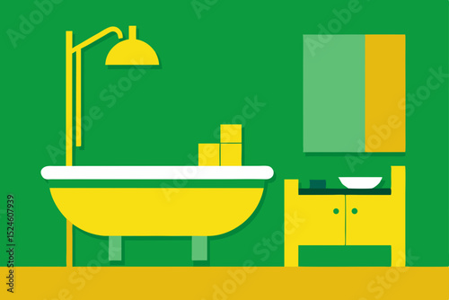 Modern Minimalist Bathroom Design Yellow Tub, Green Walls, and Simple Decor