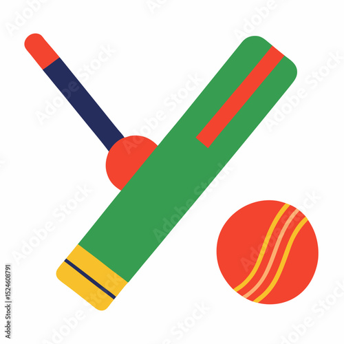 Cricket bat and ball colorful illustration