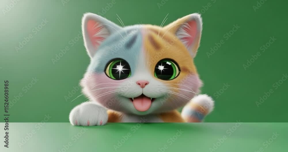 Adorable Cartoon Kitten Playful, Cute, and Happy Digital Art