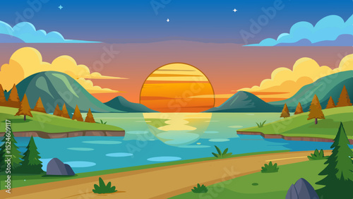 Serene sunset landscape lake mountains nature scene