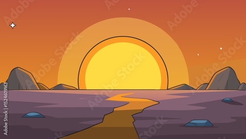 Stunning sunset landscape, clean cutout, transparent background