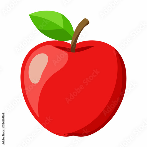 Single red apple with green leaf illustration