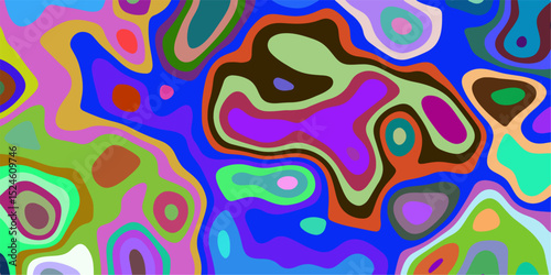 Abstract colorful topographical map style illustration with overlapping contours and a variety of colors in a vibrant artistic pattern