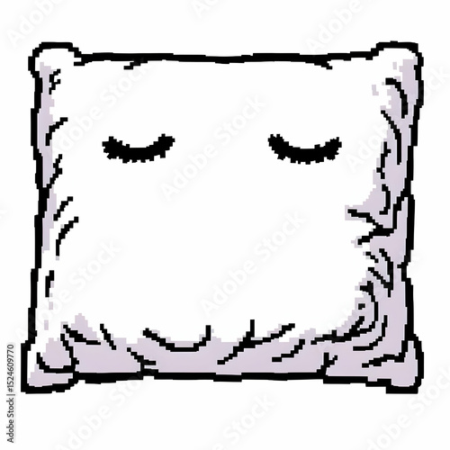 A pixel-art pillow with closed eyes, suggesting sleepiness and comfort