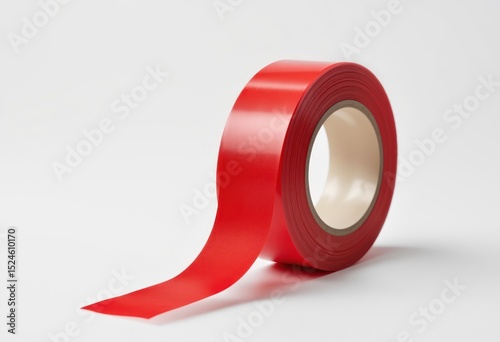 Roll of Red Adhesive Tape on White Background
