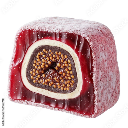 Fig delight, turkish delight showing its fig filling on transparent background