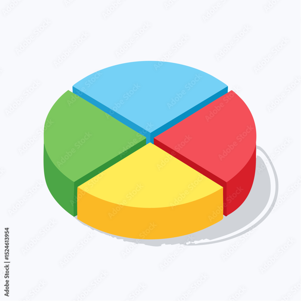 Obraz premium A modern 3D-style pie chart with soft shading and distinct segments, useful for stats and visual storytelling.