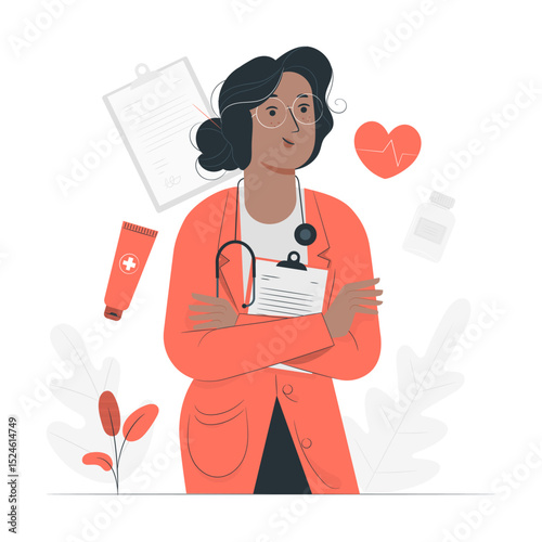 Confident Female Doctor with Medical Icons