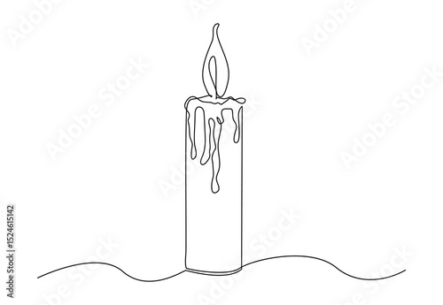 Continuous one line art of candle, vector illustration.