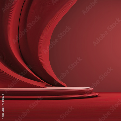 Abstract satin wave and podium present captivating display, smooth curves evoke sense of modern sophistication and quiet confidence, ideal for product showcasing