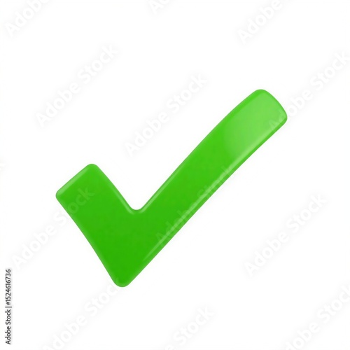 Green Painted Check Mark Brush Stroke Symbol Representing Approval or Success 3d icon in cartoon plastic style minimal isolated on transparent white background, clipping path