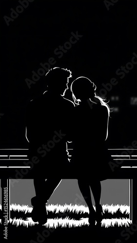 Romantic Silhouette on a Bench Wallpaper
