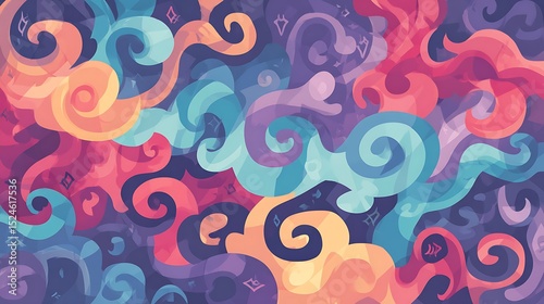 Swirling colorful design evokes dreamlike atmosphere
