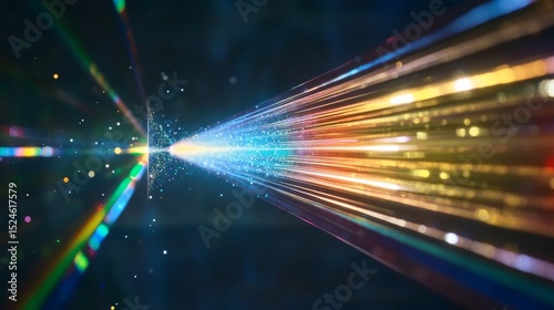 Multidimensional light beams refracting in a dark experimental space, abstract quantum physics visualization 