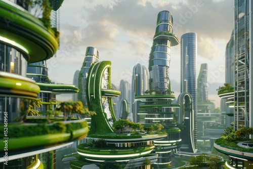 Clear Pixel Picture of Green Futuristic City Living with Green Houses