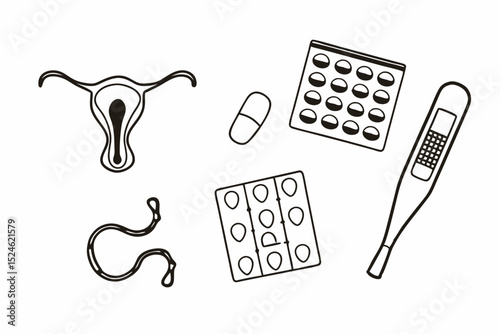 Female reproductive health icons, isolated, transparent png