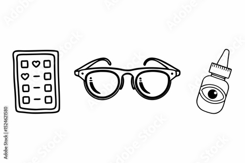 Eyeglasses eye chart eye drops vector illustration
