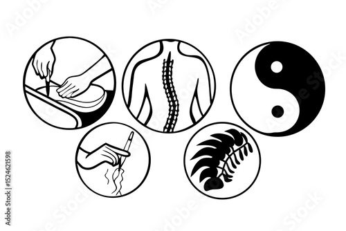 Holistic wellness symbols yin yang acupuncture massage