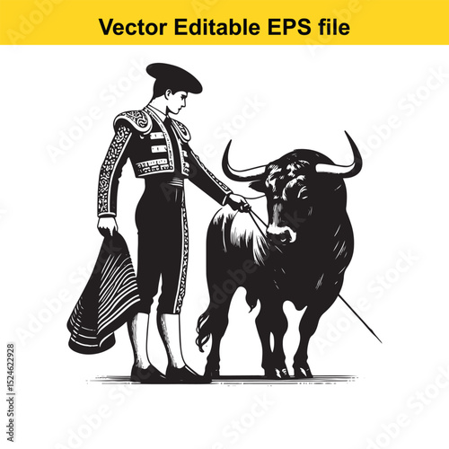 Matador and Bull Vector Art | Dramatic Spanish Bullfighting Scene | Cultural Tradition Illustration
