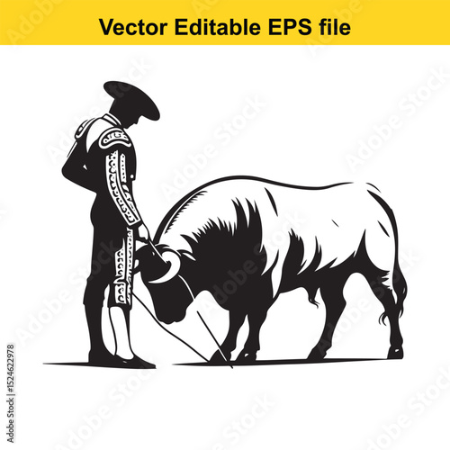 Matador and Bull Vector Art | Dramatic Spanish Bullfighting Scene | Cultural Tradition Illustration