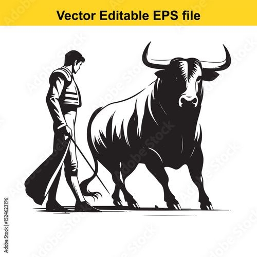 Matador and Bull Vector Art | Dramatic Spanish Bullfighting Scene | Cultural Tradition Illustration