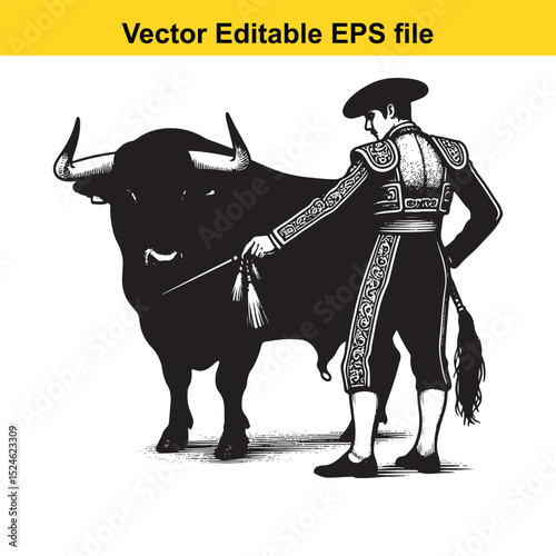 Matador and Bull Vector Art | Dramatic Spanish Bullfighting Scene | Cultural Tradition Illustration