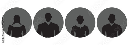 Avatars of a man and a woman. Silhouettes male and female. Profile picture, portrait symbol. User member. Circle button with avatar photo silhouette vector design and illustration