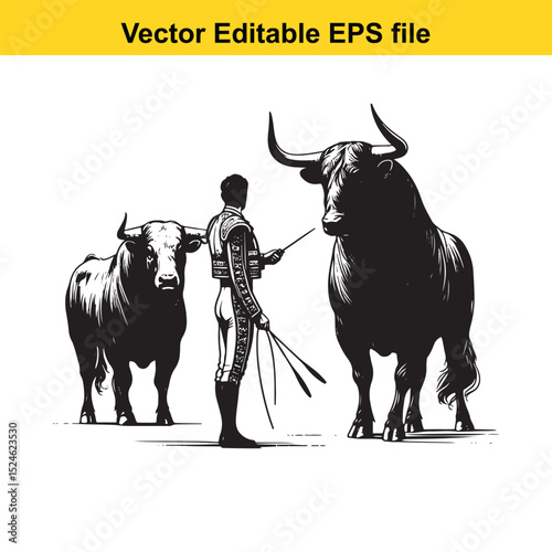 Matador and Bull Vector Art | Dramatic Spanish Bullfighting Scene | Cultural Tradition Illustration