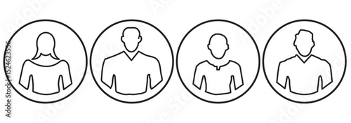 Avatars of a man and a woman. Silhouettes male and female. Profile picture, portrait symbol. User member. Circle button with avatar photo silhouette vector design and illustration