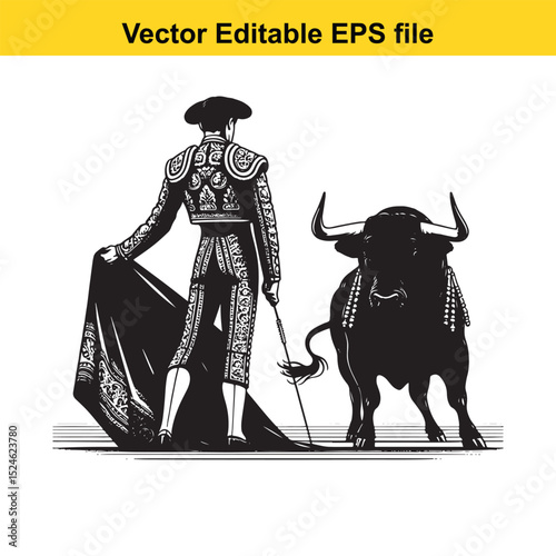 Matador and Bull Vector Art | Dramatic Spanish Bullfighting Scene | Cultural Tradition Illustration