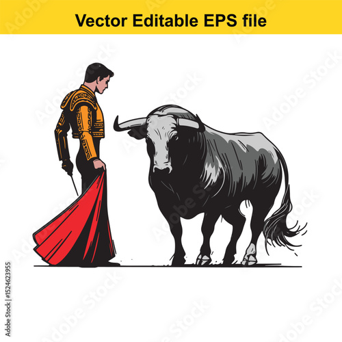 Matador and Bull Vector Art | Dramatic Spanish Bullfighting Scene | Cultural Tradition Illustration