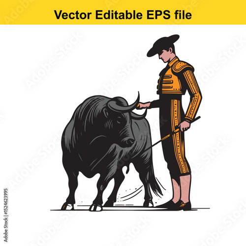 Matador and Bull Vector Art | Dramatic Spanish Bullfighting Scene | Cultural Tradition Illustration