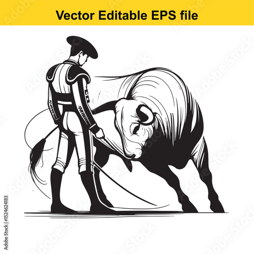 Matador and Bull Vector Art | Dramatic Spanish Bullfighting Scene | Cultural Tradition Illustration