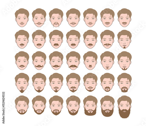 Attractive man character with various kinds of beard design. Fashion style of beard and mustache.