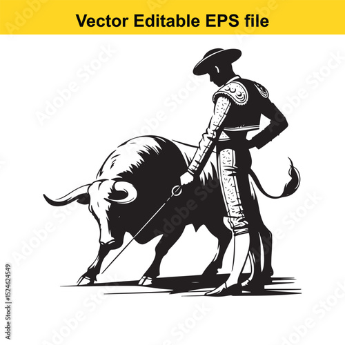 Matador and Bull Vector Art | Dramatic Spanish Bullfighting Scene | Cultural Tradition Illustration