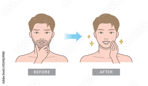 Attractive man character. Before and after beard shaving. Change of aftershave.