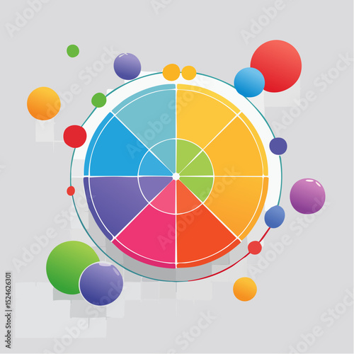 A playful bubble chart using varied circle sizes and bright colors to show data relationships on a clean grid layout.