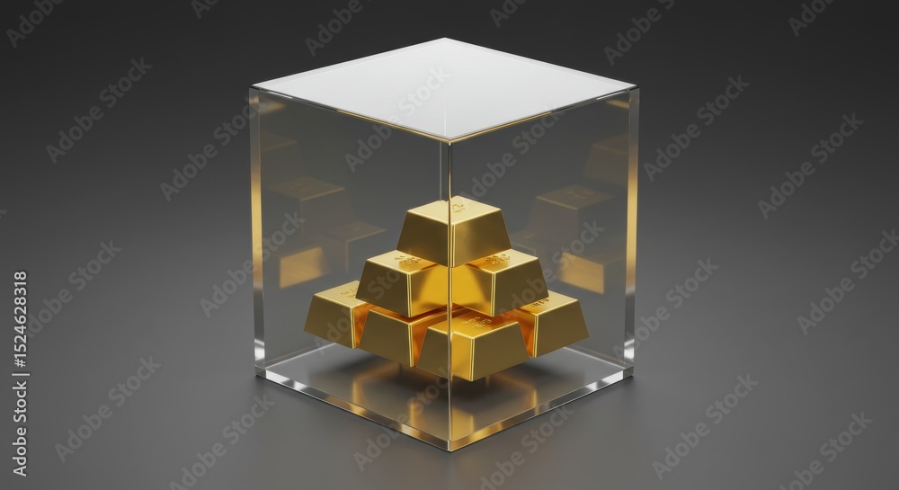 Obraz premium Golden cubes pyramid in glass box