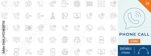 Phone Call icon collection set. Editable stroke line.
