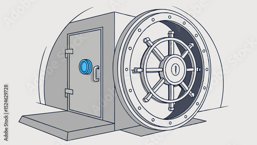 Cartoon Illustration of a Large Secure Vault