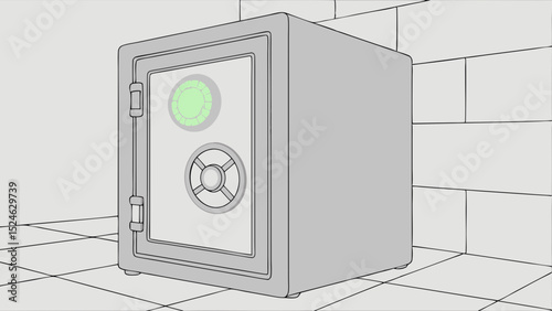 Cartoon Illustration of a Secure Metal Safe with Dial and Handle