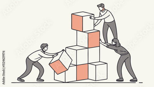 Collaborative Teamwork Building a Structure with Blocks